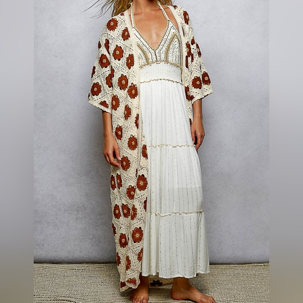 POL Patchwork Openwork Floral Crochet Longline Ca… - image 12